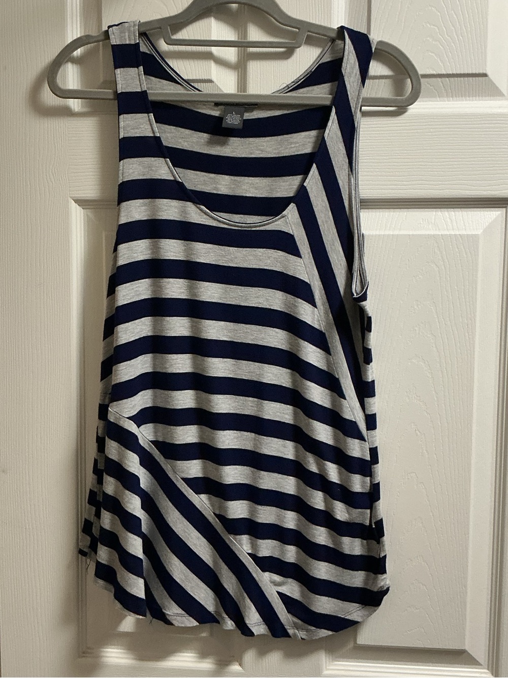 Chelsea & Theodore Navy and Light Gray Striped Tank Top